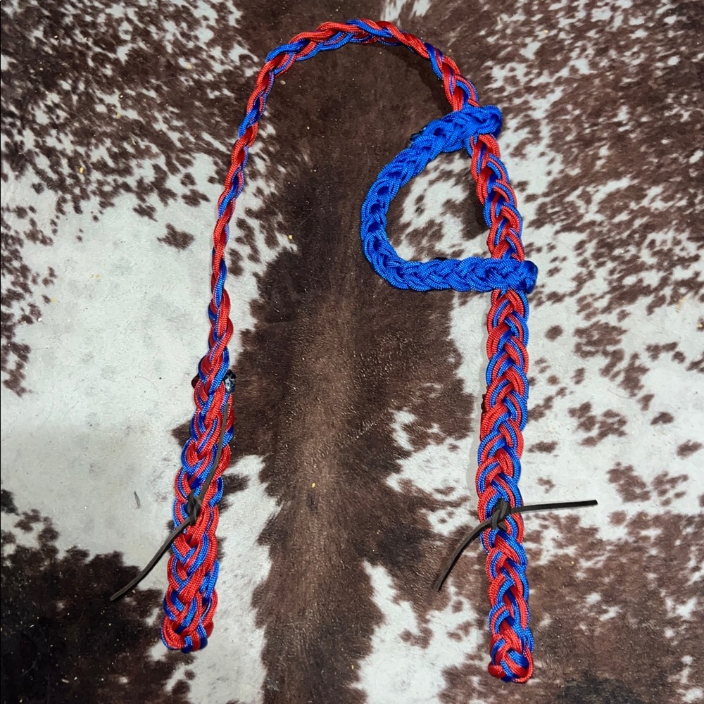 Handmade Red and Blue Braided Headstall